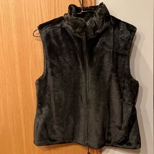 Furry / satin side vest med. never wore dark brown reversible pockets both sides